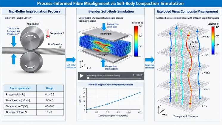 Computer Graphics-based Method for efficient generation of 3D Microstructure of CFRPs via Blender Rigid/Soft-Body Simulation: Investigating Modelling of Compaction-Induced Fiber Misalignment During Nip-Roller Impregnation thumbnail